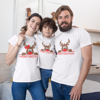 Obiteljski set majica u bijeloj boji Merry Christmas Hiding Deer