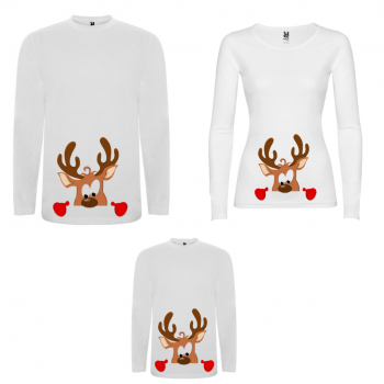 Obiteljski set majica dugih rukava u crnoj ili bijeloj boji Curious Deer Family