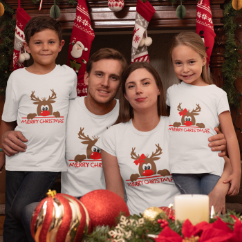 Obiteljski set majica u bijeloj boji Merry Christmas Hiding Deer