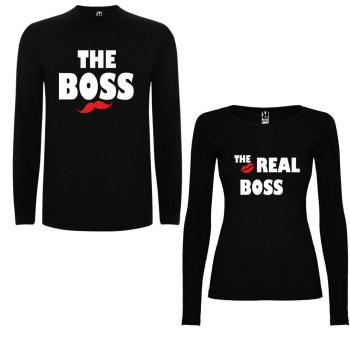 Obiteljske majice dugih rukava u crnoj boji The Boss - The Real Boss Obiteljske majice dugih rukava u crnoj boji The Boss - The Real Boss