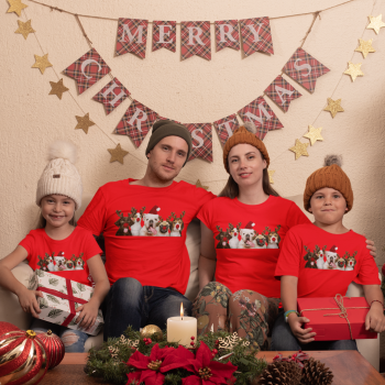 Božićni obiteljski set majica u crvenoj boji Dogs Christmas Božićni obiteljski set majica u crvenoj boji Dogs Christmas