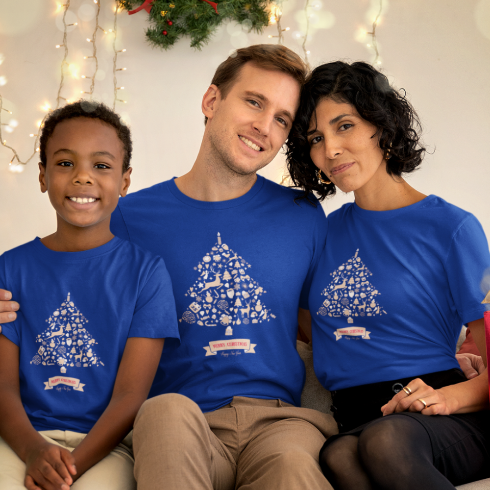 Set plavih božićnih majica za odrasle i djecu Christmas Tree Set plavih božićnih majica za odrasle i djecu Christmas Tree