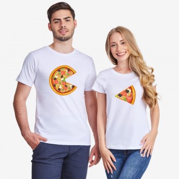 Set bijelih majica za zaljubljene Pizza Slices Set bijelih majica za zaljubljene Pizza Slices