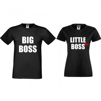 Majice za parove u crnoj boji Big and Little Boss Majice za parove u crnoj boji Big and Little Boss