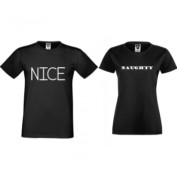 Majice za parove u crnoj boji Nice Naughty Majice za parove u crnoj boji Nice Naughty