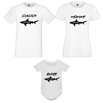 Obiteljski seta majica s bodijem u bijeloj boji Baby Shark Obiteljski seta majica s bodijem u bijeloj boji Baby Shark