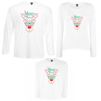 Obiteljski set majica dugih rukava u crnoj ili bijeloj boji Merry Christmas