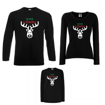 Obiteljski set majica dugih rukava u crnoj ili bijeloj boji Oh Deer it's Christmas