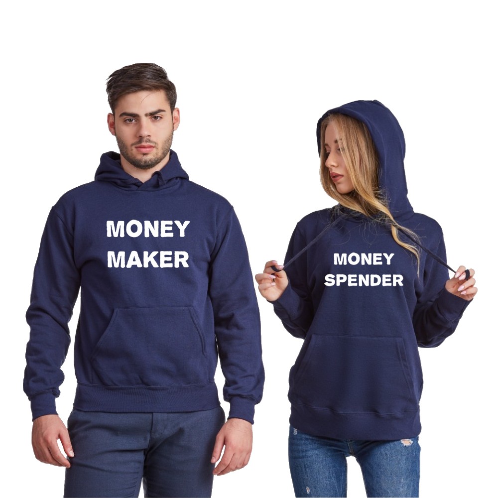 Tamno plave dukserice za parove  Money Maker and Money Spender